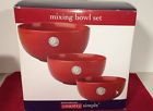 Boston Warehouse Nib 2005 Set 3 Red Ceramic Mixing Bowls Pewter Rooster 026602455499