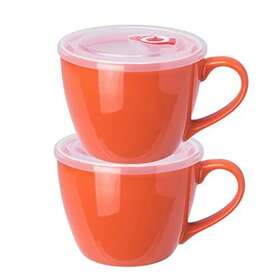 Bowller 631473572451 30oz Orange Porcelain Bowl With Lid And Handle For Soup Salad Cereal Inst