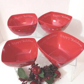 Vr0649se Brighten The Season Set Of 4 Melamine Snack Dishes 5 Inch Sq Happy Holidays And Lights