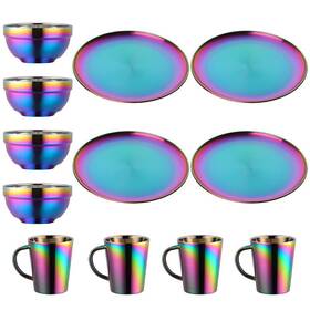 Buyer Star 717428326024 Plate And Bowl Sets Stainless Steel Dishs Bowls Mugs Kitchen Dinnerware Set
