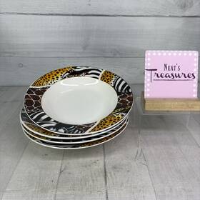Cx364 By China Fc Wild Animals Prints On Rim Porcelain Soup Pasta 9 Inch Bowls Set 4