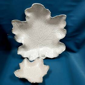 719-721 California Original Vtg 1950s #719 #727 Pink Leaf Gold Trim Serving Dishes 2pc