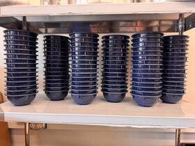 N43522 Carlisle 90- 14oz Melamine Blue Speckled Dallas Ware Dish Bowl Nsf