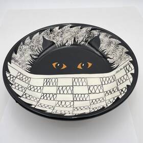 Nina12 Cats By Nina Lyman Ceramic Serving Bowl Cat Eyes Black White Signed Dish