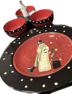 Certified International 400001768570 Jill Ankrom Snowman Platter Bowl Server Set Christmas