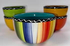 1-soup Certified International 478-rt Set Of 5 Nancy Serape Bowls 4-ice Cream Bowl