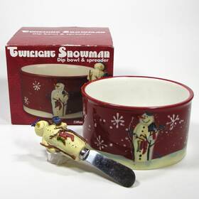 Certified International 730384070473 Twilight Snowman Dip Bowl And Spreader Stockings Baxter