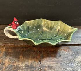 Certified International 730384796618 Winter Song Susan Winget Leaf Shape Bowl Candy Serving Dish Snowflakes Red Bird