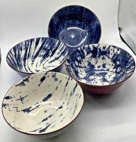 76488458 Certified International Porcelain Soup Cereal Bowls Blue Spatter 6.25 Inch Set 4