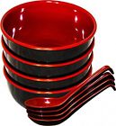 Chef Miso Set Of 4 Large Melamine Soup Bowls And Spoons Red Black 24 Oz 706433978380