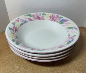 3815 China Pearl 4 Pink Yellow Floral Soup Bowls 7 Inch