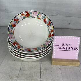3891 China Pearl Daisy Red Pink Blue Yellow Floral Fine Soup Cereal Bowls Set 5