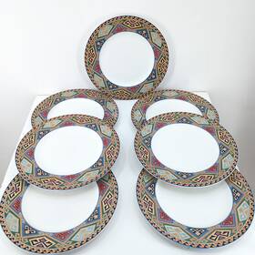 Hk214 Christopher Stuart Optima La Brea China Dinner Plates Southwest Set 7 Vtg Flaw