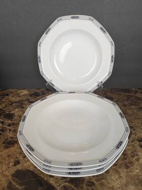 Y0013 Christopher Stuart Set Of 4 Lyric Soup Bowls Thailand 9 3/8 Inch Octagon
