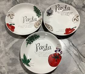 3-citrus Citrus Grove Multicolor Porcelain Pasta Bowl Set Vegetable And Herb Design