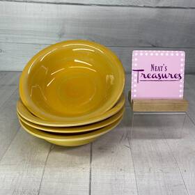 C8g4 Citrus Grove Solid Yellow Hand Painted Stoneware Soup Cereal Bowls Of 4