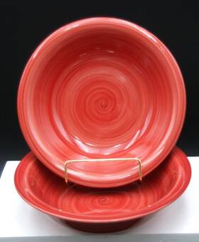 C8g5 Citrus Grove Red Swirl Stoneware Coupe 8 3/8 Inch Soup Cereal Bowls Set Of 2