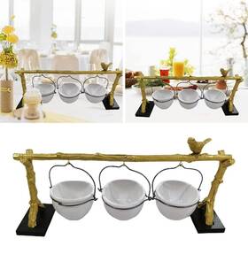 Classic Touch 740102449276 3 Hanging Bowls On Gold Branch And Marble Base. Decorative Snack Condiment