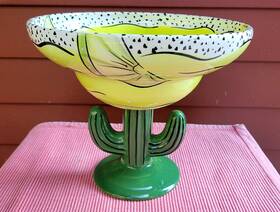 12520 Clay Art Large Margarita Shaped Cactus Serving Dish Bowl Hand Painted Footed