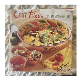 Clay Art 6568918 Chili Fiesta 2pc Stoneware Serving And 3-section Dip Bowls Mw/ds Safe