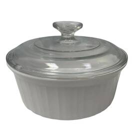 Corningware F-5-b 4895a850-c78f-4 1.6 Liter Made In Usa Round Ceramic Dish Bowl W Glass Lid