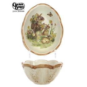 347844 Cracker Barrel Easter Traditions 5 Inch Egg Shaped 8oz Bowl Bunny Rabbits Tulips