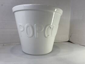 0007977 Crate And Barrel Popcorn Bowl- Large Ceramic Movie Style Bucket 9 Inch Wide