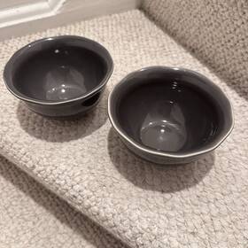 Crate And Barrel 209214488c Hayes Gray Stoneware Soup Bowls Set Of 2 5.5 Inch Round Shiny