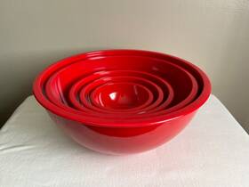 307-297 Crate And Barrel Set Of 5 Red Nesting Melamine Bowls Zak Design Htf