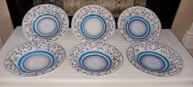 327-115 Crate And Barrel New Rovello 10 Inch Individual Pasta Bowls Blue Italy Set Of 6
