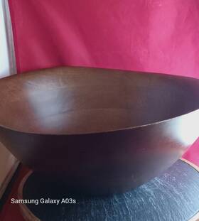 345-809 Crate And Barrel Large Flare Mango Wood Wavy Bowl Liteweight 15x15.5x9 Inch