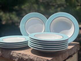 406-325 Crate And Barrel 12 Pagnossini Italy Plates/bowls Robin Egg Blue 8.6 Inch Trevis