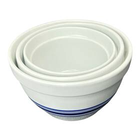 453-277 Crate And Barrel Porcelain Nesting Mixing Bowls White/blue Stripes Lot Of 3 Euc