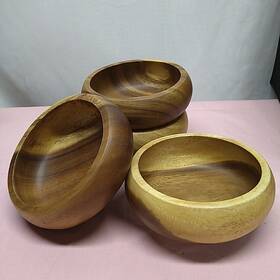547-530 Crate And Barrel Wood Salad Bowls Phoenix Retired 6 Inch Round Lot Of 4 Vtg