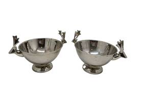 610-275 Crate And Barrel 2 Silver Reindeer Pedestal Bowls Winter Christmas