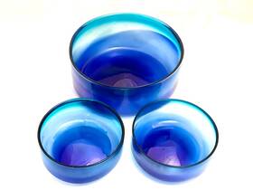 682-080 Crate And Barrel Salud Azul Chips Salsa Bowls - Recycled Glass Blue