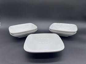 9870912 Crate And Barrel 5 Classic White Rectangle Coupe Cereal Bowls Euc