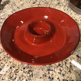 Cbl202 Crate And Barrel Chip Dip Tray Server Rustic Red 13 Inch Italy Artisanal