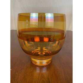 375-930 Crate & Barrel And Luster Amber Iridescent Glass Bowl Made In Spain 6 Inch