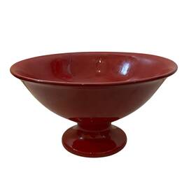 630-209 Crate & Barrel Red Ceramic Footed Round Bowl Made In Italy 13 Inches