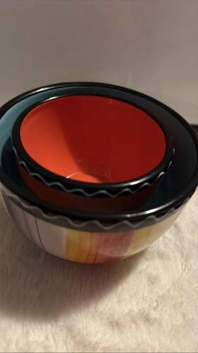 Crate & Barrel Sku-98765 And Striped Nesting Bowls Set 2