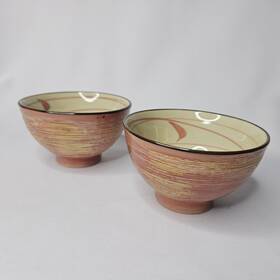 Hc014 Creative Ceramics 2 Ceramic Bowls Textured Swirl Glaze Coral Pink And Yellow 10oz Set Ramen Soup Tea