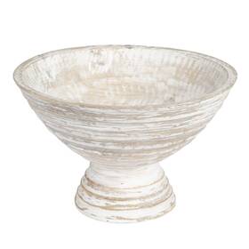 Ec1420 Creative Co-op Boho Wood Pedestal Serving Bowl White Wash Finish