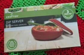 Crofton 041498224172 New Ceramic Red Pepper 3 Piece Dip Server