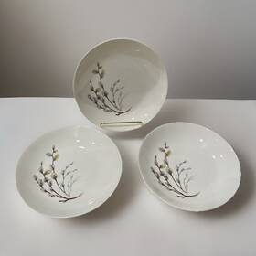 Cro30 Crooksville Vtg Pink Pussy Willow 8 Inch Dia. Coupe Salad Soup Bowl Set Of 3