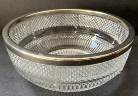 370-b Crystal Vintage English Cut Glass Bowl Silverplate Rim England