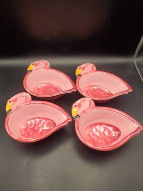 Bb40 Cynthia Rowley Set Of 4 Melamine Pink Flamingo Appetizer Bowls