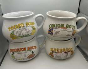 D.d.i Inc Handle1970 4 Vintage/retro Ddj Recipe Soup Bowls Mugs Potato-mushroom-onion-chicken