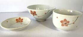 Safe20 Daiso Japan Ceramic Sakura Bowls And Dishes Set Of 3 Dishwasher Microwave