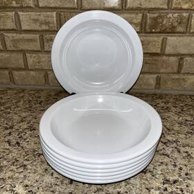 7-b-75 Dallas Ware Vtg White Melamine Melmac Soup Cereal Bowls 7.5 Inch W Set Of 7 B-75 Usa